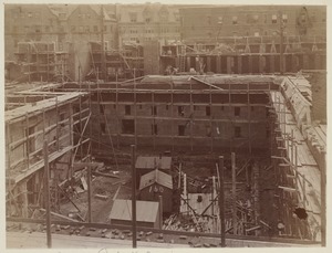 Laying brick Courtyard, Blagden Street wall, construction of McKim Building