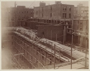 Laying brick, Courtyard west wall, construction of McKim Building