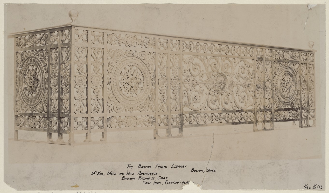 Cast iron railing for special library balconies, construction of the McKim Building