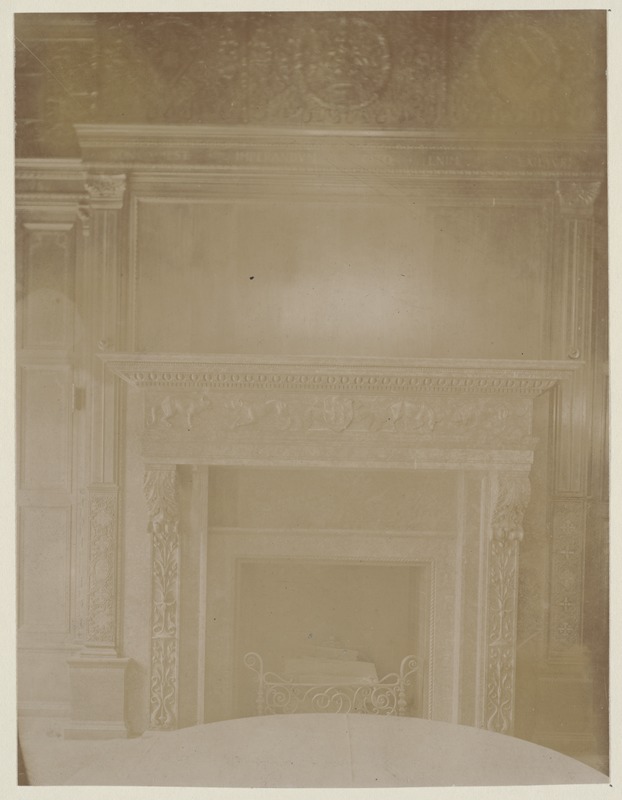Carved marble fireplace, Music Library, construction of the McKim Building