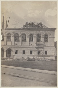 Darmouth St. Facade with cornice and roof framing at Dartmouth/Boylston St. corner, construction of the McKim Building