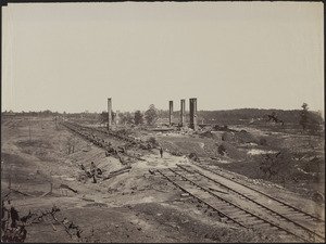Ruins of Rolling Mill and cars destroyed by rebels on evacuation of Atlanta