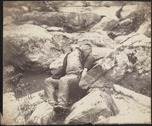 Dead Confederate sharpshooter at foot of Round Top