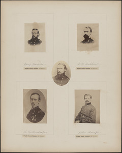 Five portraits: Benjamin Harrison, L. F. Hubbard, A. Hickenlooper, John Hough, Benjamin Harrison [at center, untitled and printed in reverse]