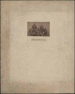 Group portrait of three men sitting two men standing: John Tillson [seated at center] and staff