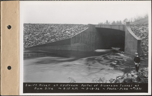 Swift River at upstream portal of diversion tunnel at dam site, flood photo, Mass., Mar. 19, 1936