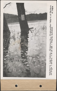 Swift River - Walker's log cabin, high water mark at bottom of sign, flood photo, Greenwich, Mass., Mar. 19, 1936