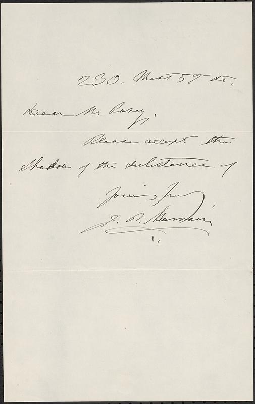 Letter from John Philip Newman, New York, to Darwin C. Pavey