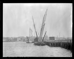 Old ships moored at Meridian St. drawbridge, East Boston, looking toward Chelsea