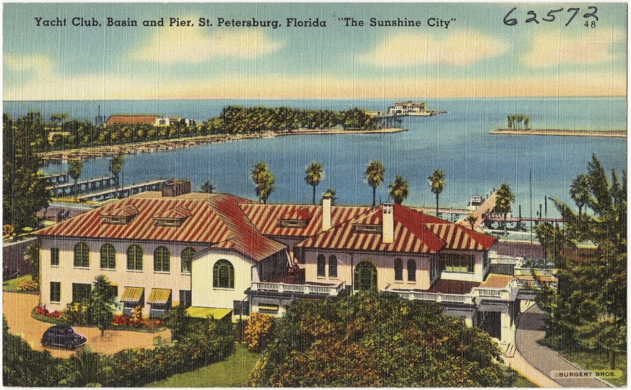 Yacht club, basin, and pier, St. Petersburg, Florida, "the sunshine city"