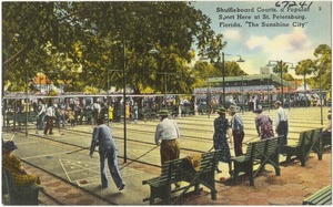 Shuffleboard courts, a popular sport here at St. Petersburg, Florida, "the sunshine city"