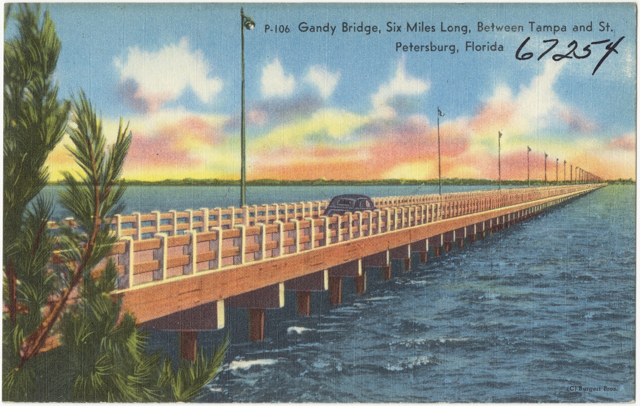 Gandy Bridge, six miles long between Tampa and St. Petersburg, Florida