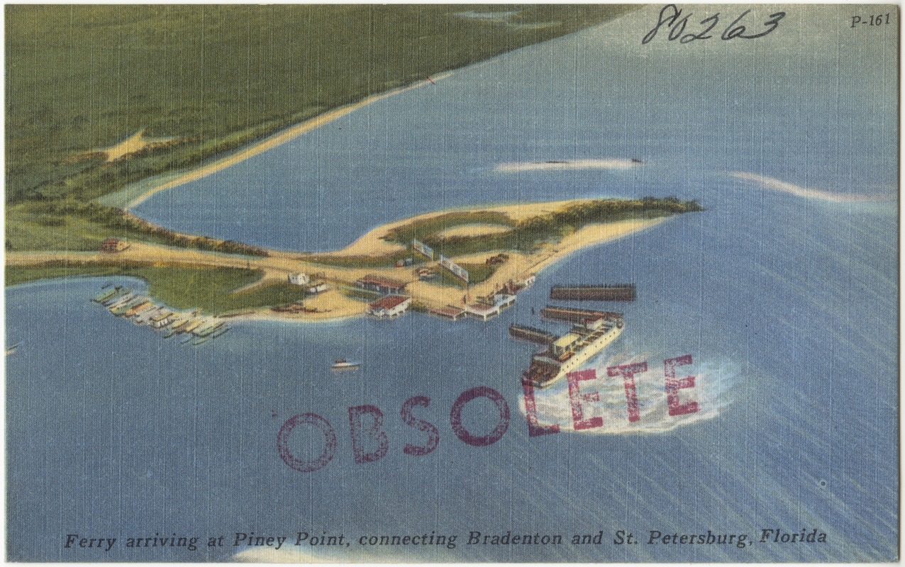 Ferry arriving at Piney Point, connecting Bradenton and St. Petersburg, Florida