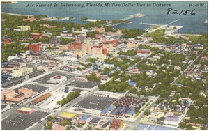Air view of St. Petersburg, Florida, Million Dollar Pier in distance
