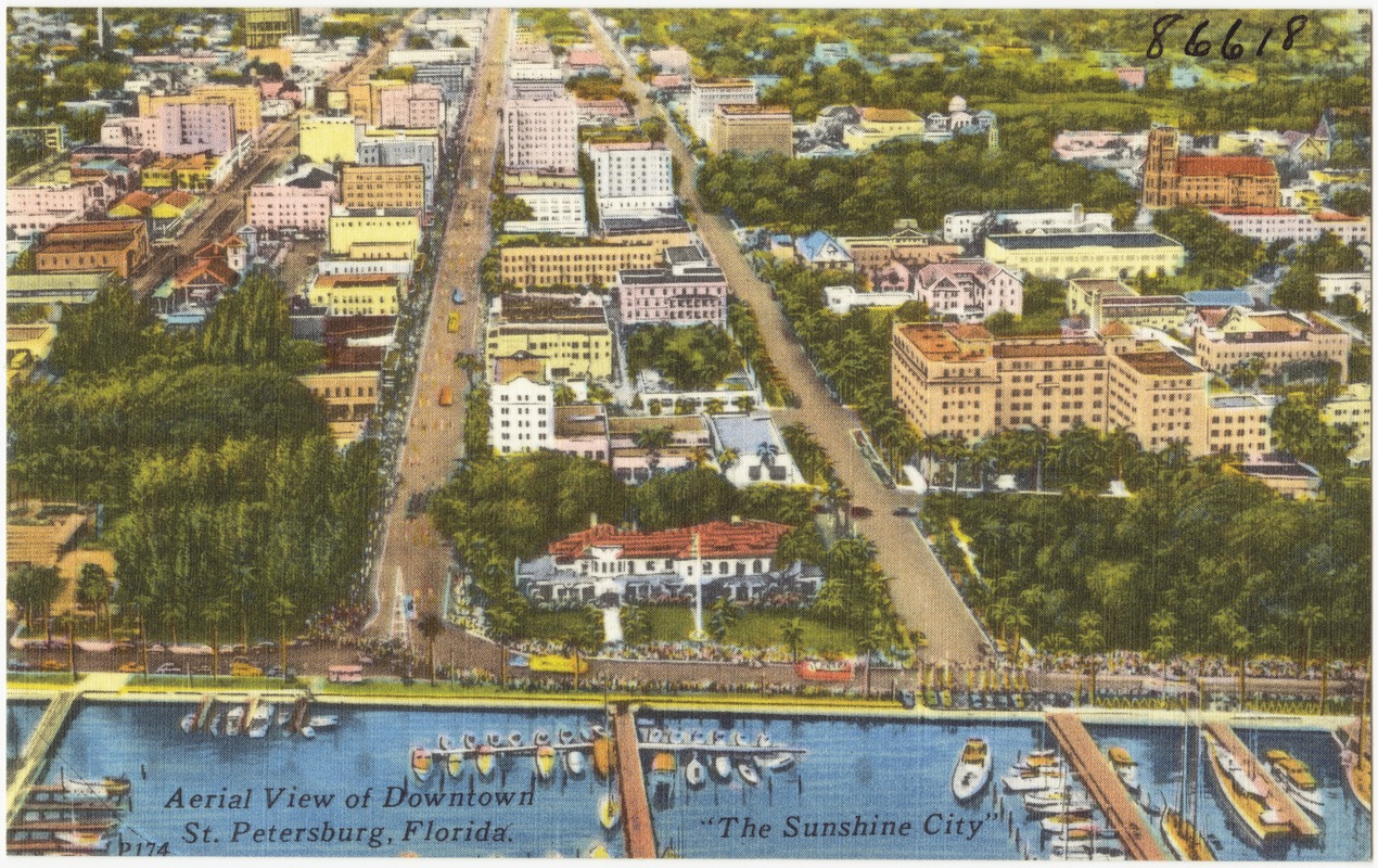 Aerial view of downtown St. Petersburg, Florida, "the sunshine city"