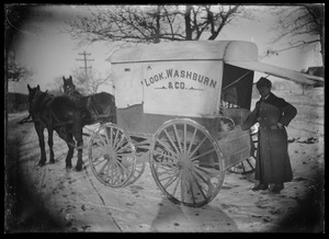 Look & Washburn & Co. Meat company wagon with delivery man at side of road