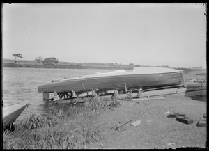Jimmy Lee - photo of one of his speedboats (rollers underneath), a few hundred yards down from his boathouse. Town Cove, Tisbury Great Pond