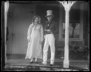 L-R: Georgia Davis & her bro., James Whiting, at front steps of ag. hall (note wooden porch)
