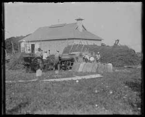 James Adams barn threshing grain - 1/2 doz. men, WT