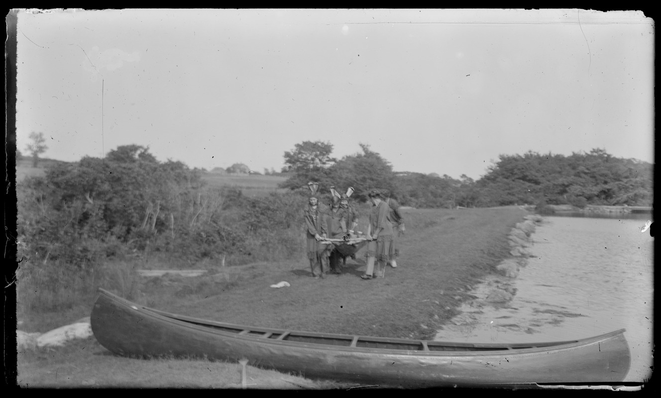 Pageant, MLW. Shore of Jerry's Pond, stretcher, canoe