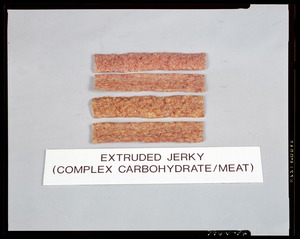 Extruded jerky (complex carbohydrate/meat)