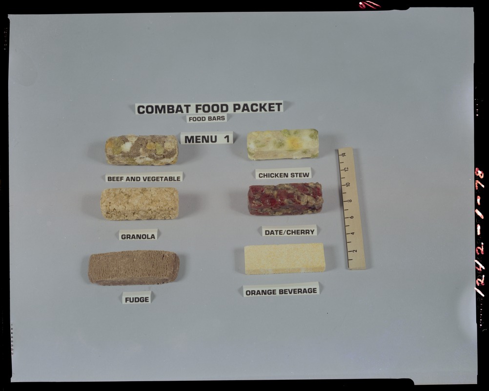 Combat food packet, food bars, menu 1