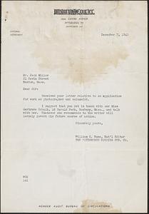 Letter from William G. Nunn, Pittsburgh, to Jack Miller, Boston, 1940 December 7