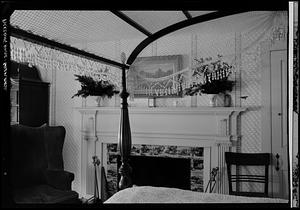 Pickering House, Salem, fireplace seen from bed