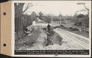 Washout at the highway bridge over the Ware River at Barre Falls, looking southerly, Barre, Mass., Mar. 31, 1936