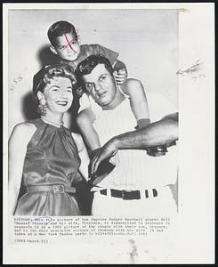 This file picture of Los Angeles Dodger baseball player Bill “Moose” Skowron and his wife, Virginia, is transmitted in response to requests. It is a 1958 picture of the couple with their son, Gregory, and is the only available picture of Skowron with his wife. It was taken at a New York Yankee party.