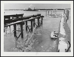 Frozen bay on left hand side of General Edward's Bridge, Lynn