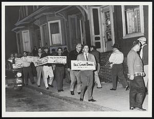 M.T.A. men in front of the home of. Sen John Power.