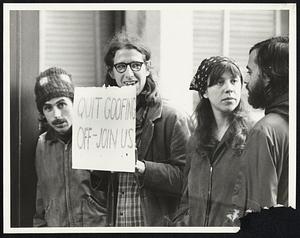 Demos Anti-War Boston 5/71. Looking into window of JFK building.