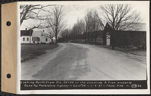 Contract No. 54, Highway in Towns of Dana, Petersham, Worcester County, looking north from Sta. 20+20 at the Josephine D. Finn property, Dana and Petersham, Mass., Jan. 4, 1937