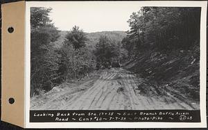 Contract No. 60, Access Roads to Shaft 12, Quabbin Aqueduct, Hardwick and Greenwich, looking back from Sta. 17+15, Greenwich and Hardwick, Mass., Jul. 7, 1938