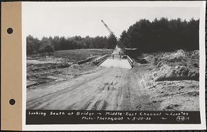 Contract No. 49, Excavating Diversion Channels, Site of Quabbin Reservoir, Dana, Hardwick, Greenwich, looking south at bridge, middle-east channel, Hardwick, Mass., May 20, 1936