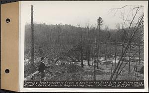 Contract No. 66, Regulating Dams, Middle Branch (New Salem), and East Branch of the Swift River, Hardwick and Petersham (formerly Dana), looking southwesterly from a knoll on the east side of Pottapaug Pond, east branch regulating dam, Hardwick, Mass., Dec. 14, 1938