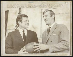All-American end Ron Sellers of Florida State (right), enroute to Boston to report to his new team, the Patriots, dropped by the U.S. Capitol 2/20 for a short visit with Sen. Edward Kennedy, D-Mass.