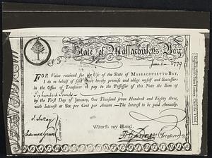 State Lottery ticket issued in Mass. in 18th Century.