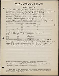 American Legion military record of Charles Wells Hubbard, Jr.