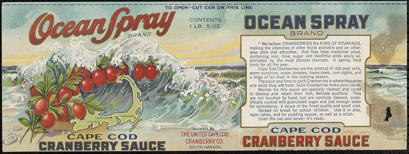 Ocean Spray Brand Cape Cod Cranberry Sauce 1 lb. 5 oz. Can Label