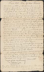 Deed of pew conveyance for pew owner Alfred Rogers, shipwright of Marshfield