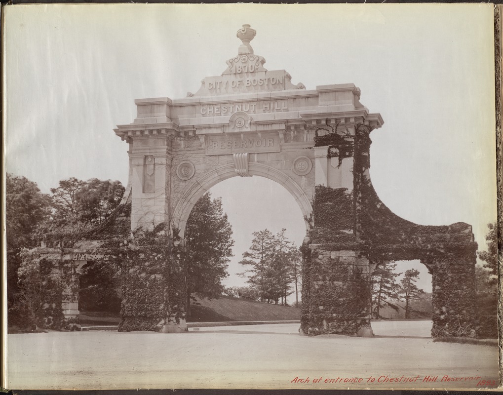 Distribution Department, arch at entrance to Chestnut Hill Reservoir, 1870 Arch, Brighton, Mass., 1893
