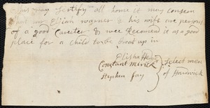 Mary Smith indentured to apprentice with Elijah Warner of Hardwick, 4 January 1764