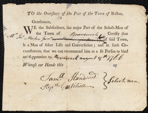 Francis Dizer indentured to apprentice with John Martin of Brunswick, 2 July 1766