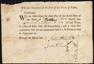 Jane Taylor indentured to apprentice with Samuel Adams of Boothbay, 5 December 1766