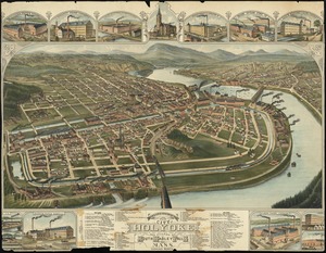 Bird's-eye view of the city of Holyoke and the village of South Hadley Falls, Mass., looking north, 1881