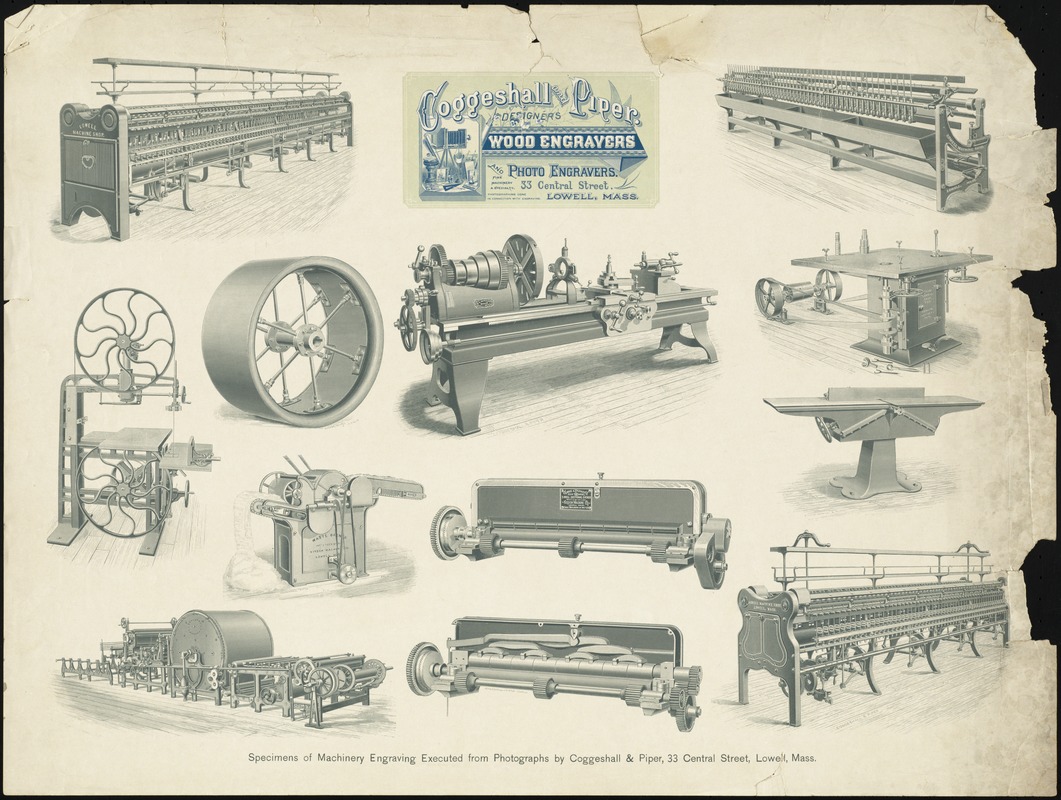 Specimens of machinery engraving executed from photographs by Coggeshall & Piper, 33 Central Street, Lowell, Mass.