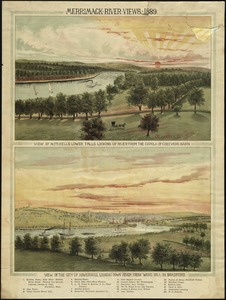 Merrimack River Views, 1889. : view of Mitchell's Lower Falls looking up river from the cupola of Cheever's Barn [and] view of the City of Haverhill {Mass.] from Ward Hill in Bradford.