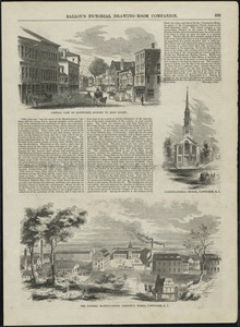 Central part of Pawtucket, looking up Main Street, Congregational Church, Pawtucket, R.I., The Dunnell Manufacturing Company's Works, Pawtucket, R.I.